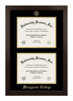 Marygrove College Double Degree (Stacked) Frame in Manhattan Espresso with Black & Gold Mats for document: 8 1/2"h x 11"w  , document: 8 1/2"h x 11"w  