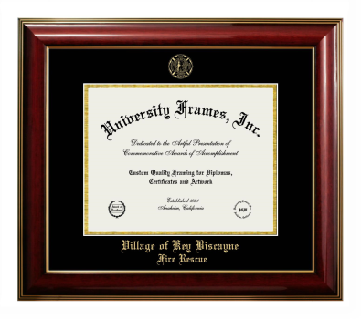 Village of Key Biscayne Fire Rescue Diploma Frame in Classic Mahogany with Gold Trim with Black & Gold Mats for document: 8 1/2"h x 11"w  