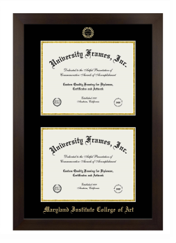 Maryland Institute College of Art Double Degree (Stacked) Frame in Manhattan Espresso with Black & Gold Mats for document: 8 1/2"h x 11"w  , document: 8 1/2"h x 11"w  