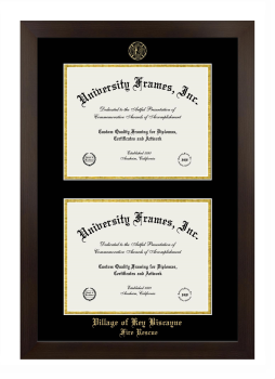 Village of Key Biscayne Fire Rescue Double Degree (Stacked) Frame in Manhattan Espresso with Black & Gold Mats for document: 8 1/2"h x 11"w  , document: 8 1/2"h x 11"w  