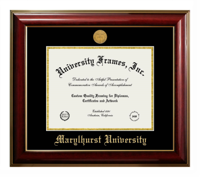 Marylhurst University Diploma Frame in Classic Mahogany with Gold Trim with Black & Gold Mats for document: 8 1/2"h x 11"w  