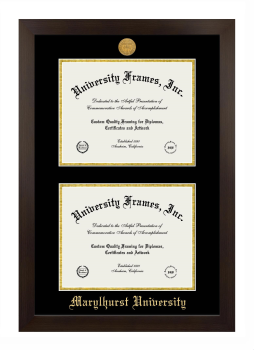 Marylhurst University Double Degree (Stacked) Frame in Manhattan Espresso with Black & Gold Mats for document: 8 1/2"h x 11"w  , document: 8 1/2"h x 11"w  