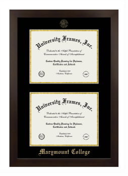 Marymount College Double Degree (Stacked) Frame in Manhattan Espresso with Black & Gold Mats for document: 8 1/2"h x 11"w  , document: 8 1/2"h x 11"w  
