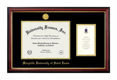 Maryville University of Saint Louis Diploma with Announcement Frame in Petite Mahogany with Gold Trim with Black & Gold Mats for document: 8 1/2"h x 11"w  , diploma: 7"h x 4"w  