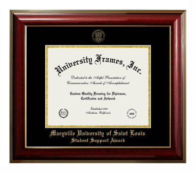 Maryville University of Saint Louis Student Support Award Diploma Frame in Classic Mahogany with Gold Trim with Black & Gold Mats for DOCUMENT: 8 1/2"H X 11"W  