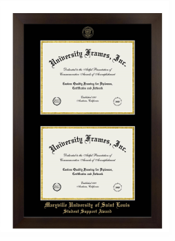 Maryville University of Saint Louis Student Support Award Double Degree (Stacked) Frame in Manhattan Espresso with Black & Gold Mats for document: 8 1/2"h x 11"w  , document: 8 1/2"h x 11"w  