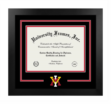 Virginia Military Institute Logo Mat Frame in Manhattan Black with Black & Red Mats for DOCUMENT: 8 1/2"H X 11"W  