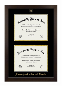 Massachusetts General Hospital Double Degree (Stacked) Frame in Manhattan Espresso with Black & Gold Mats for document: 8 1/2"h x 11"w  , document: 8 1/2"h x 11"w  