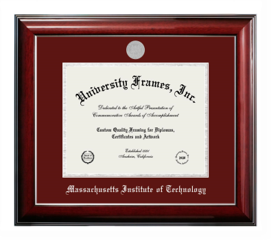 Massachusetts Institute of Technology Diploma Frame in Classic Mahogany with Silver Trim with Maroon & Silver Mats for DOCUMENT: 8 1/2"H X 11"W  