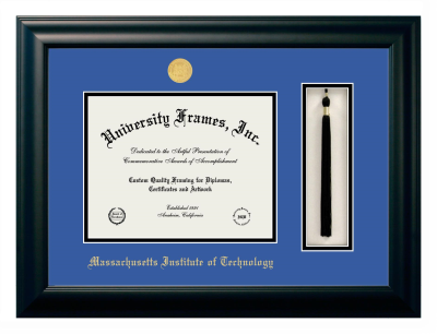Massachusetts Institute of Technology Diploma with Tassel Box Frame in Satin Black with Black & Gold Mats for DOCUMENT: 8 1/2"H X 11"W  
