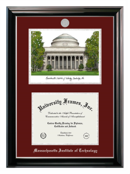 Massachusetts Institute of Technology Double Opening with Campus Image (Stacked) Frame in Classic Ebony with Silver Trim with Black & Silver Mats for DOCUMENT: 8 1/2"H X 11"W  