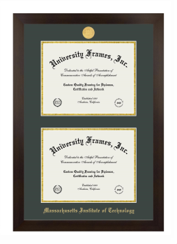 Massachusetts Institute of Technology Double Diploma Frame in Manhattan Espresso with Black & Gold Mats for DOCUMENT: 8 1/2"H X 11"W  , DOCUMENT: 8 1/2"H X 11"W  
