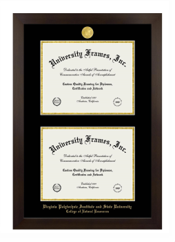 Virginia Polytechnic Institute and State University College of Natural Resources Double Degree (Stacked) Frame in Manhattan Espresso with Black & Gold Mats for document: 8 1/2"h x 11"w  , document: 8 1/2"h x 11"w  