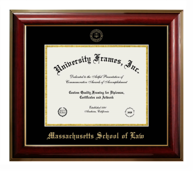 Massachusetts School of Law Diploma Frame in Classic Mahogany with Gold Trim with Black & Gold Mats for DOCUMENT: 8 1/2"H X 11"W  