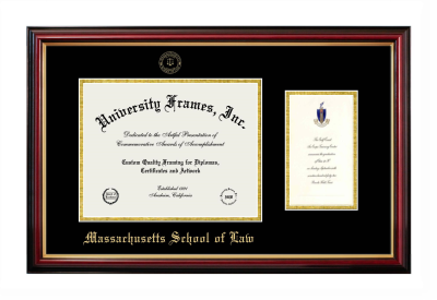 Massachusetts School of Law Diploma with Announcement Frame in Petite Mahogany with Gold Trim with Black & Gold Mats for DOCUMENT: 8 1/2"H X 11"W  ,  7"H X 4"W  