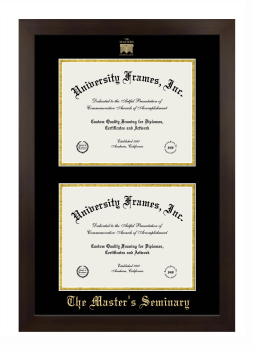 Master's Seminary Double Degree (Stacked) Frame in Manhattan Espresso with Black & Gold Mats for document: 8 1/2"h x 11"w  , document: 8 1/2"h x 11"w  
