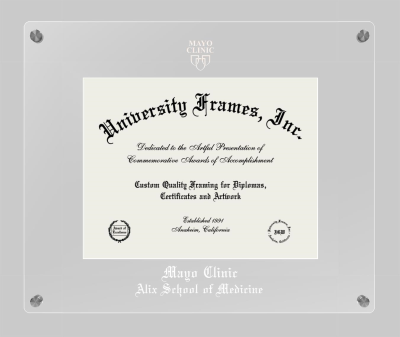 Mayo Clinic Alix School of Medicine Lucent Clear-over-Clear Frame in Lucent Clear Moulding with Lucent Clear Mat for document: 8 1/2"h x 11"w  