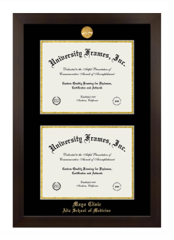 Mayo Clinic Alix School of Medicine Double Degree (Stacked) Frame in Manhattan Espresso with Black & Gold Mats for document: 8 1/2"h x 11"w  , document: 8 1/2"h x 11"w  
