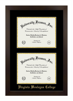 Virginia Wesleyan College Double Degree (Stacked) Frame in Manhattan Espresso with Black & Gold Mats for document: 8 1/2"h x 11"w  , document: 8 1/2"h x 11"w  