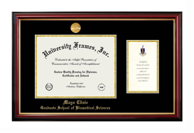 Mayo Clinic Graduate School of Biomedical Sciences Diploma with Announcement Frame in Petite Mahogany with Gold Trim with Black & Gold Mats for document: 8 1/2"h x 11"w  , diploma: 7"h x 4"w  
