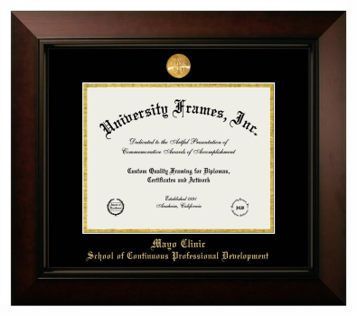 Mayo Clinic School of Continuous Professional Development Diploma Frame in Legacy Black Cherry with Black & Gold Mats for DOCUMENT: 8 1/2"H X 11"W  