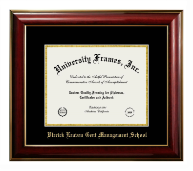 Vlerick Leuven Gent Management School Diploma Frame in Classic Mahogany with Gold Trim with Black & Gold Mats for document: 8 1/2"h x 11"w  