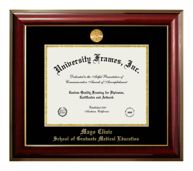 Mayo Clinic School of Graduate Medical Education Diploma Frame in Classic Mahogany with Gold Trim with Black & Gold Mats for DOCUMENT: 8 1/2"H X 11"W  