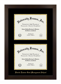 Vlerick Leuven Gent Management School Double Degree (Stacked) Frame in Manhattan Espresso with Black & Gold Mats for document: 8 1/2"h x 11"w  , document: 8 1/2"h x 11"w  