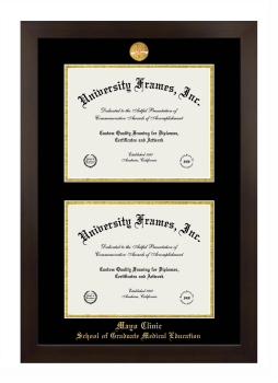 Mayo Clinic School of Graduate Medical Education Double Degree (Stacked) Frame in Manhattan Espresso with Black & Gold Mats for document: 8 1/2"h x 11"w  , document: 8 1/2"h x 11"w  