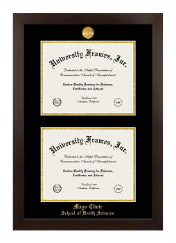 Mayo Clinic School of Health Sciences Double Degree (Stacked) Frame in Manhattan Espresso with Black & Gold Mats for document: 8 1/2"h x 11"w  , document: 8 1/2"h x 11"w  