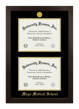 Mayo Medical School (former name) Double Diploma Frame in Manhattan Espresso with Black & Gold Mats for DOCUMENT: 8 1/2"H X 11"W  , DOCUMENT: 8 1/2"H X 11"W  