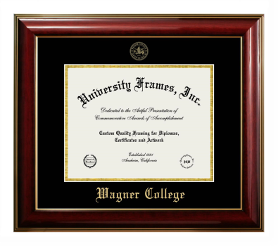 Wagner College Diploma Frame in Classic Mahogany with Gold Trim with Black & Gold Mats for document: 8 1/2"h x 11"w  