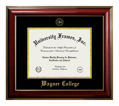 Wagner College Diploma Frame in Classic Mahogany with Gold Trim with Black & Gold Mats for DOCUMENT: 8 1/2"H X 11"W  