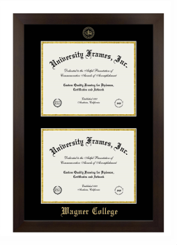 Wagner College Double Degree (Stacked) Frame in Manhattan Espresso with Black & Gold Mats for document: 8 1/2"h x 11"w  , document: 8 1/2"h x 11"w  