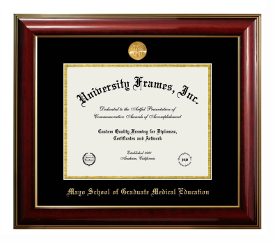 Mayo School of Graduate Medical Education (former name) Diploma Frame in Classic Mahogany with Gold Trim with Black & Gold Mats for DOCUMENT: 8 1/2"H X 11"W  