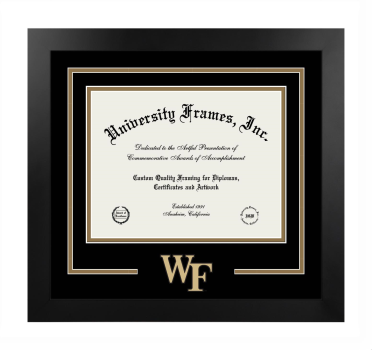 Wake Forest University Logo Mat Frame in Manhattan Black with Black & Bronze Mats for document: 8 1/2"h x 11"w  