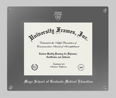 Mayo School of Graduate Medical Education (former name) Lucent Clear-over-Smoke Frame in Lucent Smoke Moulding with Lucent Smoke Mat for document: 8 1/2"h x 11"w  