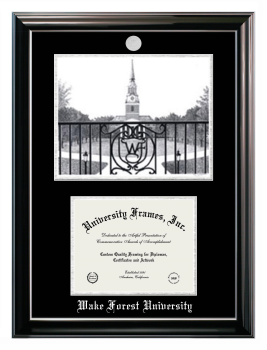 Wake Forest University Double Opening with Campus Image (Stacked) Frame in Classic Ebony with Silver Trim with Black & Silver Mats for document: 8 1/2"h x 11"w  