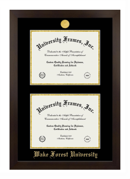 Wake Forest University Double Degree (Stacked) Frame in Manhattan Espresso with Black & Gold Mats for document: 8 1/2"h x 11"w  , document: 8 1/2"h x 11"w  