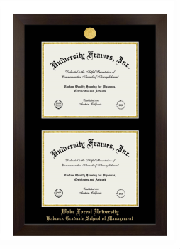 Wake Forest University Babcock Graduate School of Management Double Degree (Stacked) Frame in Manhattan Espresso with Black & Gold Mats for document: 8 1/2"h x 11"w  , document: 8 1/2"h x 11"w  