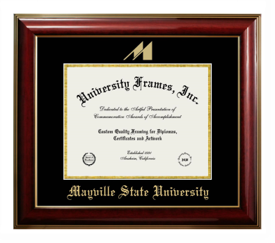 Mayville State University Diploma Frame in Classic Mahogany with Gold Trim with Black & Gold Mats for DOCUMENT: 8 1/2"H X 11"W  