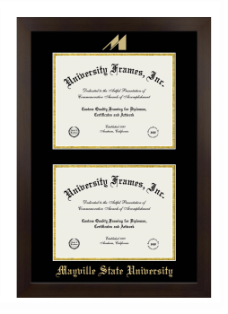 Mayville State University Double Degree (Stacked) Frame in Manhattan Espresso with Black & Gold Mats for document: 8 1/2"h x 11"w  , document: 8 1/2"h x 11"w  