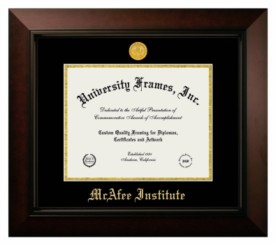 McAfee Institute Diploma Frame in Legacy Black Cherry with Black & Gold Mats for DOCUMENT: 8 1/2"H X 11"W  