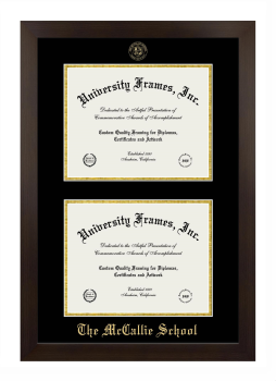 McCallie School Double Degree (Stacked) Frame in Manhattan Espresso with Black & Gold Mats for document: 8 1/2"h x 11"w  , document: 8 1/2"h x 11"w  