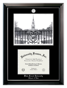 Wake Forest University School of Law Double Opening with Campus Image (Stacked) Frame in Classic Ebony with Silver Trim with Black & Silver Mats for document: 8 1/2"h x 11"w  