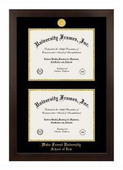 Wake Forest University School of Law Double Degree (Stacked) Frame in Manhattan Espresso with Black & Gold Mats for document: 8 1/2"h x 11"w  , document: 8 1/2"h x 11"w  