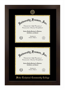 Wake Technical Community College Double Degree (Stacked) Frame in Manhattan Espresso with Black & Gold Mats for document: 8 1/2"h x 11"w  , document: 8 1/2"h x 11"w  