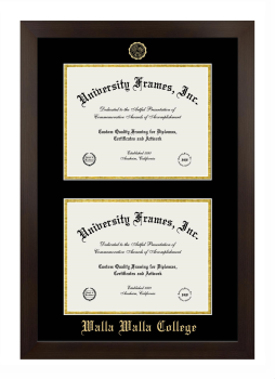 Walla Walla College Double Degree (Stacked) Frame in Manhattan Espresso with Black & Gold Mats for document: 8 1/2"h x 11"w  , document: 8 1/2"h x 11"w  