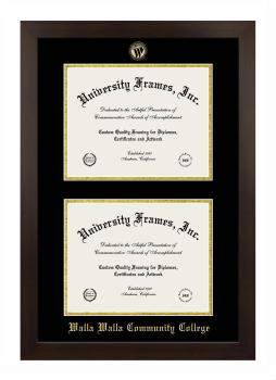 Walla Walla Community College Double Degree (Stacked) Frame in Manhattan Espresso with Black & Gold Mats for document: 8 1/2"h x 11"w  , document: 8 1/2"h x 11"w  