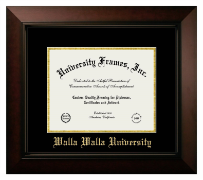 Walla Walla University Diploma Frame in Legacy Black Cherry with Black & Gold Mats for DOCUMENT: 8 1/2"H X 11"W  